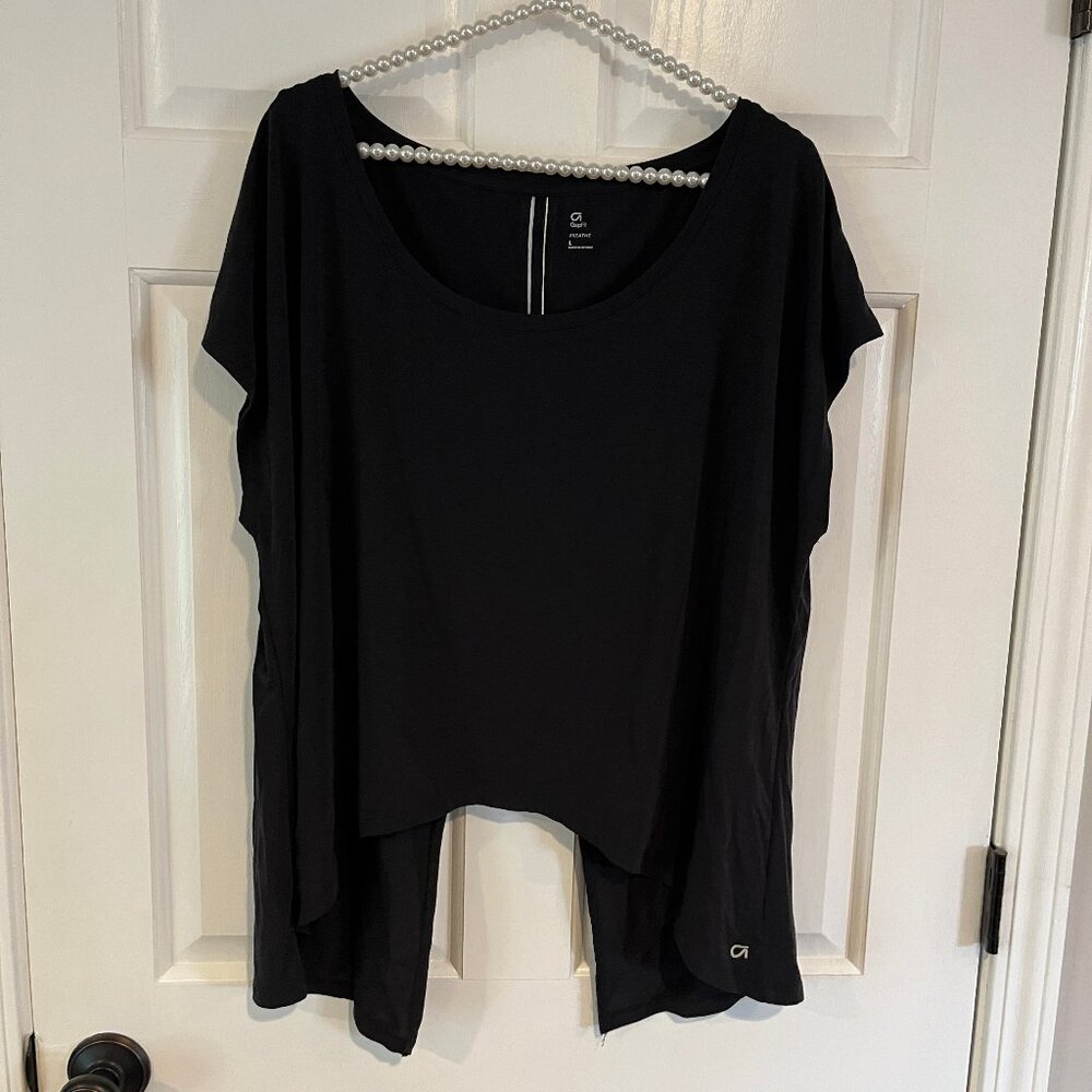GAP Fit Breathe Ladies Black Activewear Vented Back Short Sleeve Tee Size L